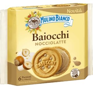 Mulino Bianco Baiocchi Nocciolatte Lait de noisette 8x168g – Biscuits italiens à la crème de lait de noisette – Sans huile de palme – Originaire d'Italie + Italian Gourmet polpa 400g