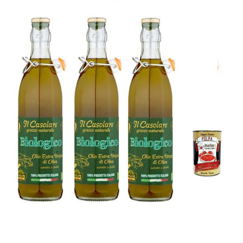 Farchioni Il Casolare grezzo naturale biologico Olio Extra Vergine di Oliva 750ml, Huile d'olive extra vierge biologique naturelle brute 3x 750 ml + Italian Gourmet polpa 400gr