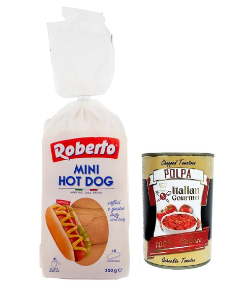 Roberto Mini Pain Pour Hot Dog, Paquet De 300 G, Chaque Paquet Contient 8 Hot Dogs + Italian Gourmet Polpa Di Pomodoro 400 G