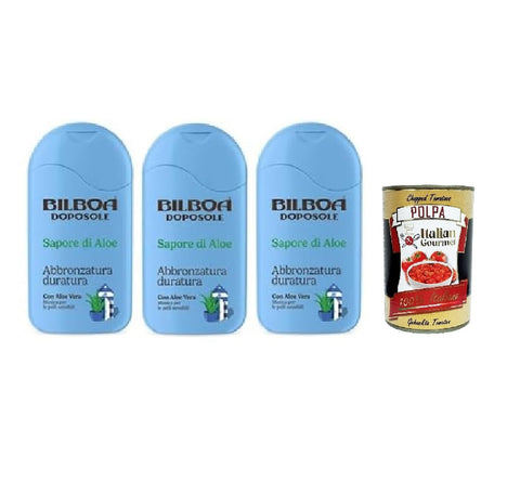 Bilboa Lot De 3 Crèmes Après-Soleil Doposole Sapore Di Aloe, Bronzage Longue Durée Avec Aloe Vera, Musique Pour Peaux Sensibles, Testée Dermatologiquement – 200 Ml + Polpa Italian Gourmet 400 G