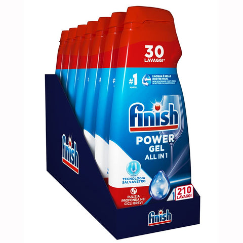 Finish Powergel Lessive Lave-Vaisselle 100% Vaisselle Plus Protégée, Gel Lave-Vaisselle, 210 Lavages, 7 Paquets De 30 Lavages De Liquide Lave-Vaisselle