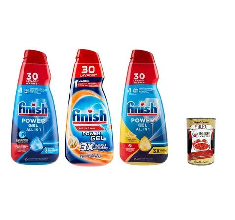 Finish Powergel Lot De 3 Flacons De Lessive Liquide Pour Lave-Vaisselle, Multifonction, Effet Dégraissant, 30 Lavages, 3 X 600 Ml + Italian Gourmet Polpa 400gr