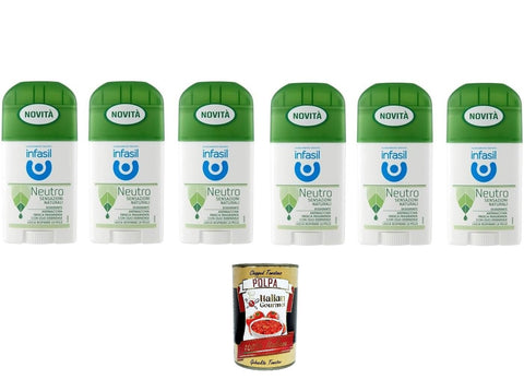 Infasil Neutro Sensazioni Naturali Lot De 6 Déodorants En Stick Parfum Aux Huiles Essentielles 40 Ml + Italian Gourmet Polpa 400gr