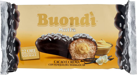 6 X Buondì Motta Cacao E Crema Con Vaniglia Del Madagascar Pâtisseries Avec Crème Et Cacao Couverture Gâteau Collation Sucrée 276g