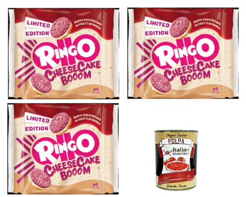 Ringo Pavesi Cheesecake Limited EditionCheesecake Booom 3x165g – Biscuits croquants fourrés au cheesecake crémeux – Édition limitée + Italian Gourmet polpa 400g