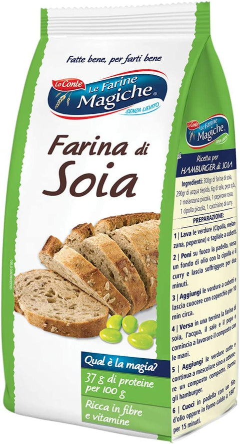Lot De 3 Farine De Soja Lo Conte Le Farine Magiche Farina Di Soia Riche En Fibres, Idéal Pour Le Pain, Les Pizzas, Les Crèmes Et Les Gâteaux, Paquet De 300 G