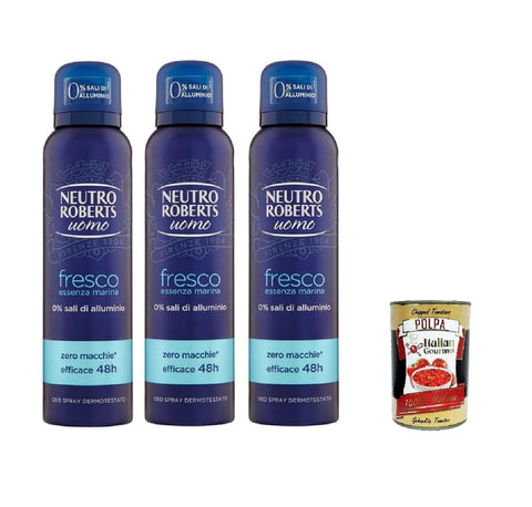Neutro Roberts Uomo Fresco Essenza Marina Lot De 3 Déodorants En Spray Pour Homme Efficace 48 Heures Sans Sels 150 Ml + Italian Gourmet Polpa 400gr