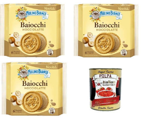 Mulino Bianco Baiocchi Nocciolatte Lait de noisette 3x168g – Biscuits italiens à la crème de lait de noisette – Sans huile de palme – Originaire d'Italie + Italian Gourmet polpa 400g