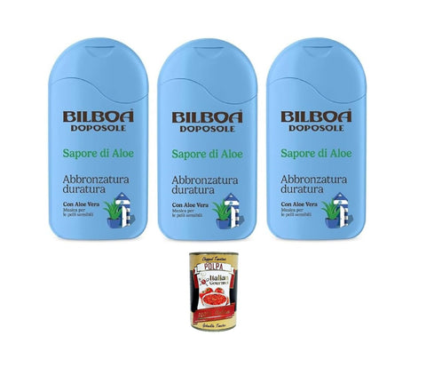 Bilboa Lot De 3 Crèmes Après-Soleil Doposole Sapore Di Aloe, Bronzage Longue Durée Avec Aloe Vera, Musique Pour Peaux Sensibles, Testé Dermatologiquement - 200 Ml + Italian Gourmet Polpa 400gr