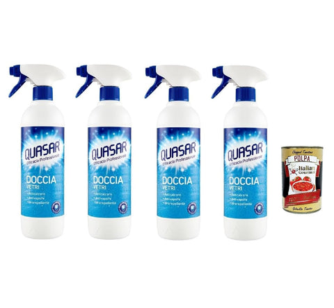 Quasar Doccia Vetri Lot De 4 Nettoyants En Spray Idéal Pour Nettoyer Le Verre De Douche 580 Ml + Italian Gourmet Polpa 400gr