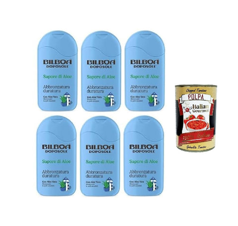 Bilboa Lot De 6 Crèmes Après-Soleil Doposole Sapore Di Aloe, Bronzage Longue Durée Avec Aloe Vera, Musique Pour Peaux Sensibles, Testée Dermatologiquement – 200 Ml + Polpa Italian Gourmet 400 G