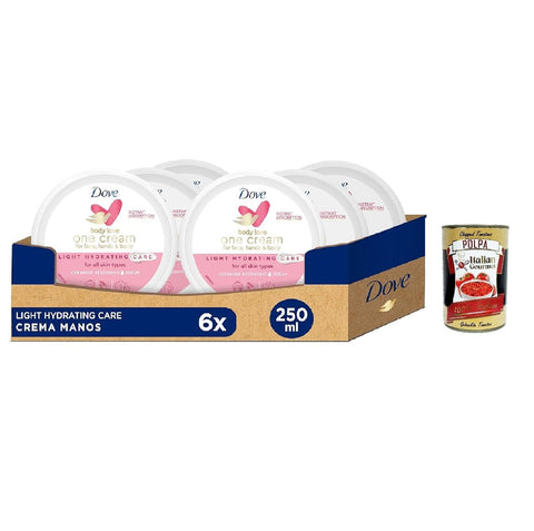 Dove Body Love One Crème Pour Le Visage, Les Mains Et Le Corps - 250 Ml - Crème Hydratante Légère Pour Le Corps, Les Mains Et Le Visage - 6 X 250 Ml + Italian Gourmet Polpa 400 G