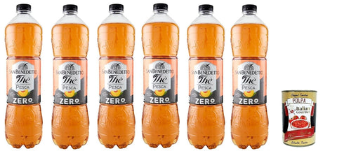 San Benedetto The Pesca Zero 6x 1,5 L, Eistee Le 'Pfirsich Ohne Zucker Pet Einweg, Ice Tea Erfrischend, Ohne Konservierungsstoffe Und Künstliche Farbstoffe + Italian Gourmet Polpa 400g