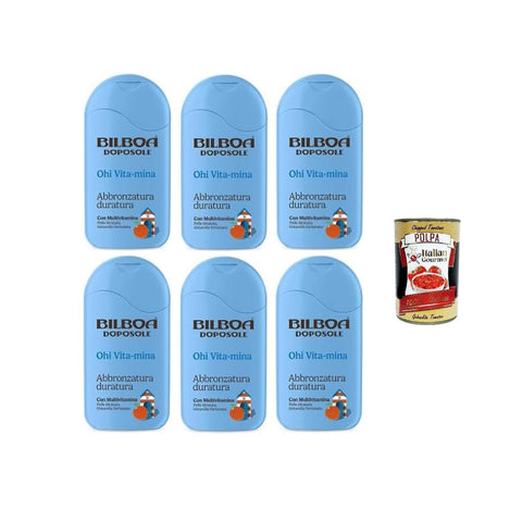 Bilboa Doposole Ohi Vita-Mina Lot De 6 Crèmes Après-Soleil Longue Durée Avec Multivitamine, Peau Hydratée, Testée Dermatologiquement – 200 Ml + Italian Gourmet Polpa 400gr