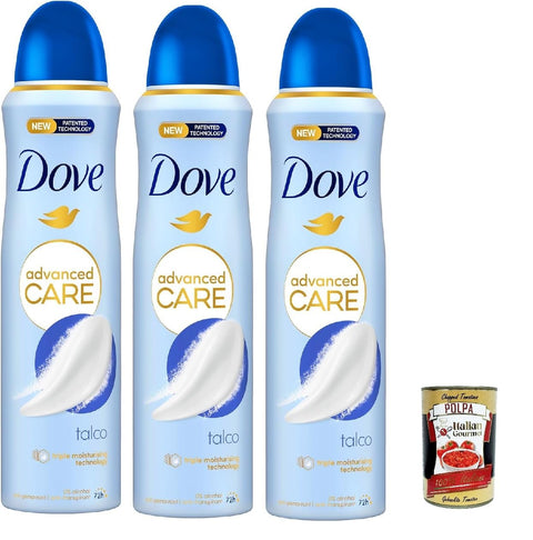 Dove Advanced Care Talco Déodorant En Spray – Déodorant 72 Heures De Protection Aide À Protéger La Peau Douce Et De La Transpiration 3 X 150 Ml + Polpa Italian Gourmet 400 G