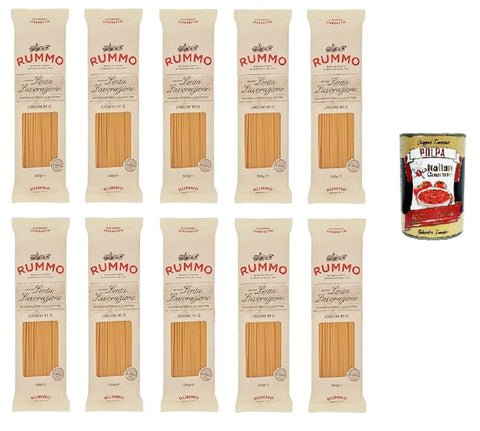 Rummo Linguine N ° 13 Pâtes Lenta Liveanzionion Pâtes En Dum Blé De Blé De Bronze Dessin 10x 500g + Italian Gourmet Polpa 400g