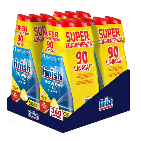 Finish Powergel Gel Lessive Pour Lave-Vaisselle Liquide, Multiaction, Pouvoirs Dégraissants, Citron, Multicolore, 600 Ml, Lot De 12