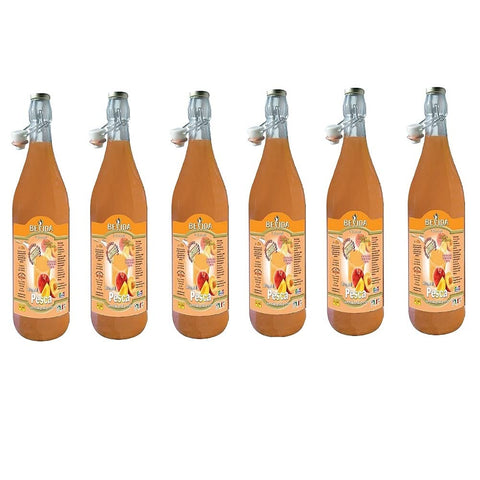 Bevida Sciroppo Di Pesca Lot De 6 Bouteilles En Verre Pour Sirop De Pêche 1 L Idéal Pour Les Boissons, La Glace Et La Boue