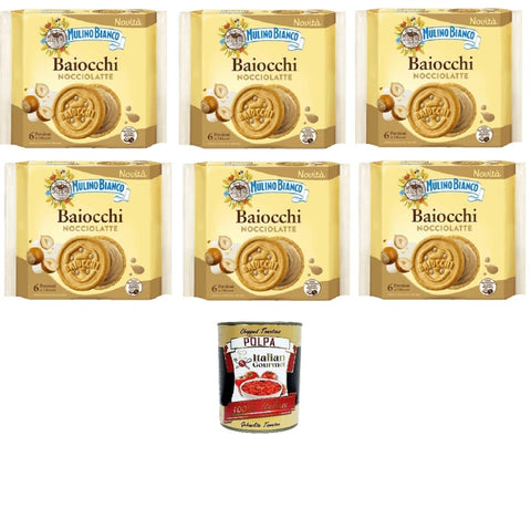 Mulino Bianco Baiocchi Nocciolatte Lait de noisette 6x168g – Biscuits italiens à la crème de lait de noisette – Sans huile de palme – Originaire d'Italie + Italian Gourmet polpa 400g
