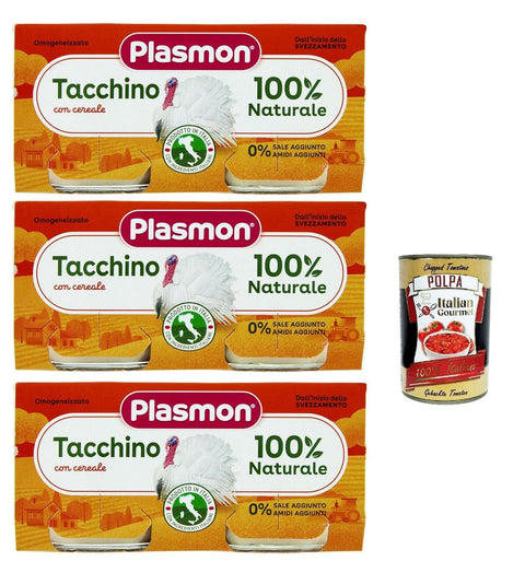 Plasmon Carne Tacchino E Céréale 3x (2x80g) Avec Viande Italienne, 100% Naturel, Sans Forces Et Pièces Ajoutées + Gastronomie Italienne Polpa 400g