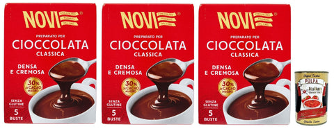 Novi, Preparato Per Cioccolata, Gusto Classico Chocolat Chaud Soluble Chocolat Instantané, Istant Hot Chocolate, Adapté À La Préparation Végétalienne, 3x 125g + Italian Gourmet Polpa 400g