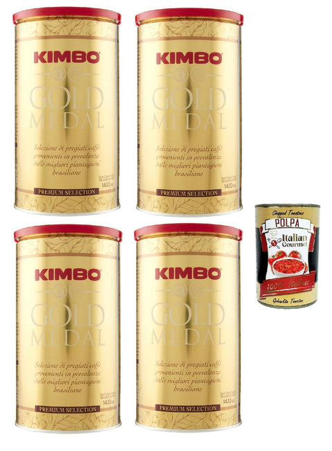 Kimbo Gold Medal Canette, Caffe' Italiano, Caffè Macinato, Italian Café Moulu, Convient Pour Cafetière Moka, Lot De 4x 400 Gr + Italian Gourmet Polpa 400g