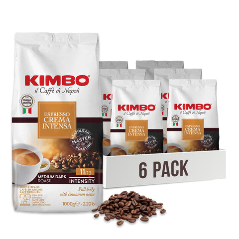 Kimbo - Café Espresso Crema Intensa - Café Grain - Café Italien Authentique - Intensité 11 / Medium-Dark Roast - Lot De 6 Paquets De 1 Kg