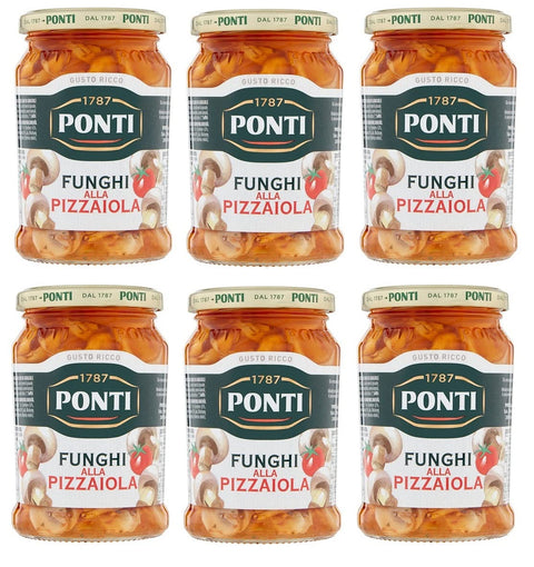 6x Ponti Funghi Prataioli Alla Pizzaiola À Olio Di Semi Di Girasole Champignons Pizzaiola Dans L'huile De Tournesol 280 G Verre