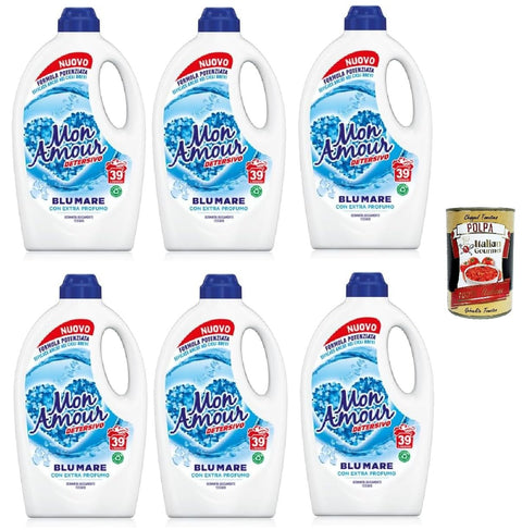 Paglieri Mon Amour Blu Mare Lot De 6 Lessives Liquides Pour Machine À Laver Formule Améliorée Avec Parfum Supplémentaire, 39 Lavages 1560 Ml + Italian Gourmet Polpa 400g