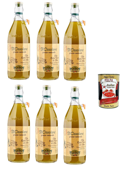 Farchioni Casolare Lot De 6 Huiles D'olive Extra Vierge, 1 L, 100 % Vierge Olio Olive Vierge + Polpa Italien Gourmet 400 G
