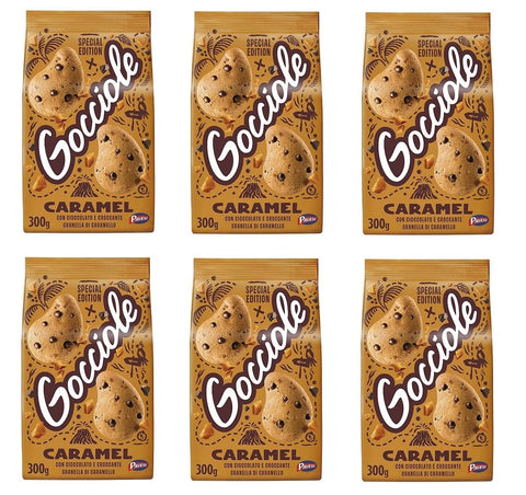 Pavesi Gocciole Caramel Lot De 6 Biscuits Avec Chocolat Croustillant Et Grains De Caramel 300 G