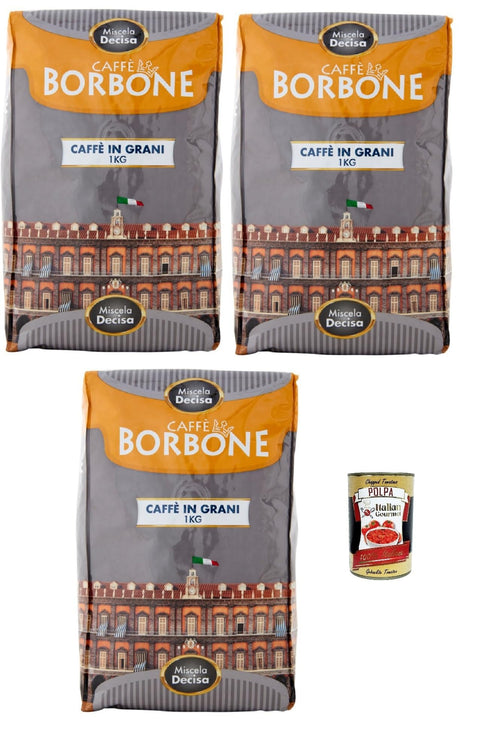 Caffè Borbone Miscela Decisa Caffè In Grani, Goût Intense Et Persistant, Café En Grains Entier, Italian Café, 3x 1kg + Italian Gourmet Polpa 400g