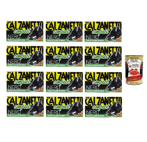 Calzanetto Compact Spugna Lot De 12 Éponges Autopolies Noires Autolucidante Nero Nero Nero Nettoie, Polit, Renouvelle Et Protège + Italian Gourmet Polpa 400gr