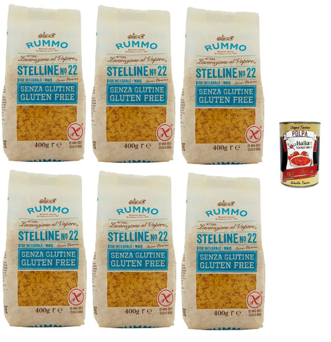 Rummo Pasta Stelline N° 22 Senza Glutine, Gluten Free, 100% Pâtes Italiennes De Pâtes-Gluten 6x 400g+ Italian Gourmet Polpa 400g