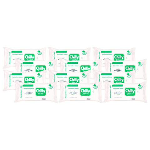 12 X Lingettes Hygiène Intime Chilly De Poche Lingettes Avec Gel Formule Fresca
