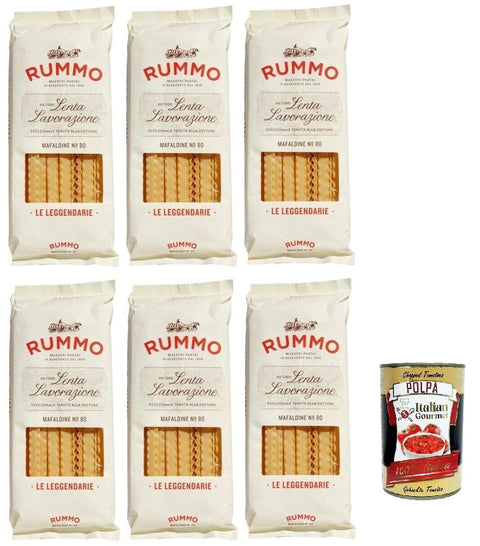 Rummo Pasta Mafaldine N°80, 100% Italian, Pâtes Lenta Liveanzionion Pâtes En Dum Blé De Blé De Bronze Dessin, 6x 500g + 1italian Gourmet Polpa 400g