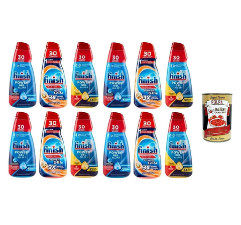 Finish Powergel Lessive Liquide Pour Lave-Vaisselle, Multifonction, Effet Dégraissant, 30 Lavages, 12 X 600 Ml + Italian Gourmet Polpa 400gr