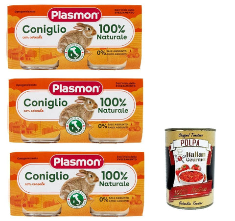 Plasmon Carne Coniglio E Céréale 3x (2x80g) Avec Viande Italienne, 100% Naturel, Sans Forces Et Pièces Ajoutées + Gastronomie Italienne Polpa 400g