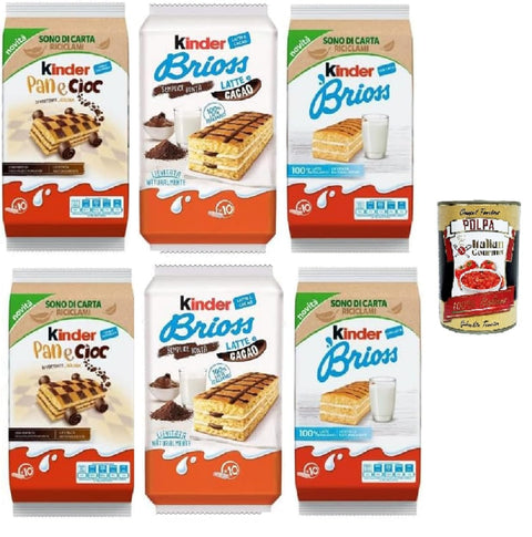 Kinder Pan E Cioc & Brioss, Gamme De Snack Au Lait Et Au Chocolat, 6er-Pack, 290g + Italian Gourmet Polpa 400g