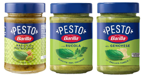 Pack D'essai Barilla Pesto Vert Basilico E Rucola Pesto Genovese Pesto Pistacchio Esto Basilico E Pistacchio Pesto Au Basilic Et Pistaches 3x 190g