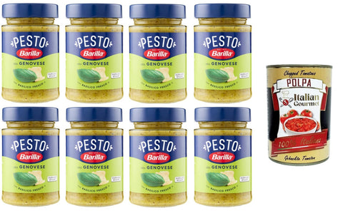 Barilla Pesto Alla Genovese Con Basilico Fresco Condimento E Sugo Per Pasta Pesto Genueser Pesto Avec Basilic Frais Et Sauce Pour Pâtes 8 X 190 G + Italian Gourmet Polpa 400 G