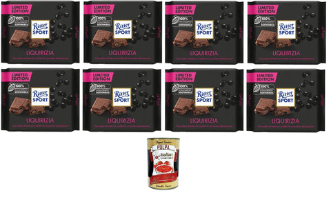 Liquirizia, Édition Limitée, Chocolat Au Lait Avec Morceaux De Réglisse, Cacao 100 % Durable, 8 Paquets De 100 G + Italian Gourmet Polpa 400 G