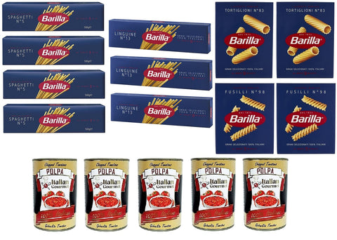 Lot De Tests Barilla Pâtes Pâtes Spaghetti Linguine Fusilli Tortiglioni 11 X 500 G Et Italian Gourmet Polpa Di Pomodoro Pâte De Tomates Finement Hachée 5 X 400 G