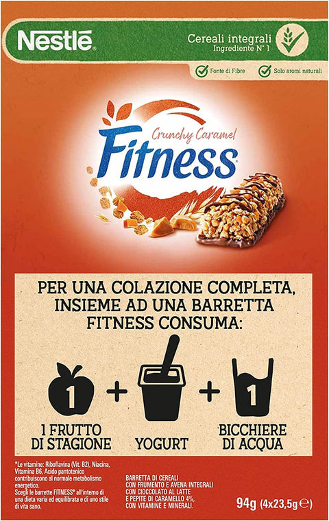 8x Nestlé Fitness Crunchy Caramel Barres de muesli complet au chocolat et au caramel croquant (4 x 23,5 g) 94 g