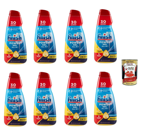 Finish Powergel Lot De 8 Détergents Liquides Au Gel Citron Pour Lave-Vaisselle, Multifonctions, Effet Dégraissant, 30 Lavages 600 Ml + Italian Gourmet Polpa 400gr