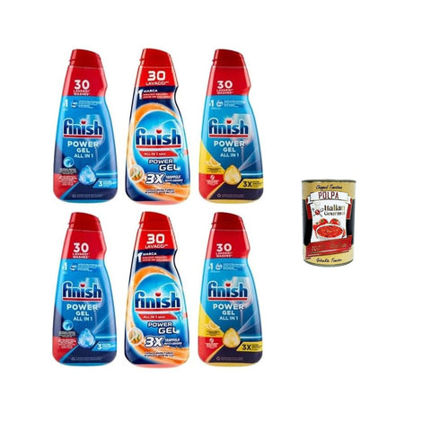 Finish Powergel Lessive Liquide Pour Lave-Vaisselle, Multifonction, Effet Dégraissant, 30 Lavages, 6 X 600 Ml + Italian Gourmet Polpa 400gr