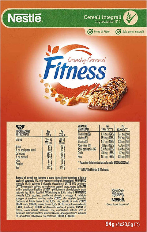 8x Nestlé Fitness Crunchy Caramel Barres de muesli complet au chocolat et au caramel croquant (4 x 23,5 g) 94 g