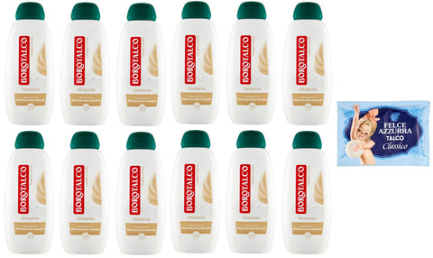 Borotalco Idratante Bagnodoccia Vaniglia E Avena Lot De 12 Gels Douche Parfumés À La Vanille Et À L'avoine, 450 Ml + 1 Paquet De Talc Felce Azzurra, Sachet De 100 G
