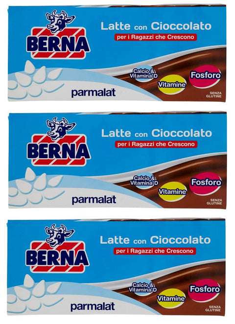 3 X Lait Parmalat Berna Latte Con Cioccolato Au Chocolat (3 X 200 Ml)