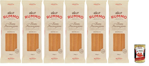 Rummo Bucatini N. 6 Durum Pâtes Sémoraires,Italiennes Pasta Italian Noodles 6x 500 G Pack + Italian Gourmet Polpa Di Pomodoro 400 G